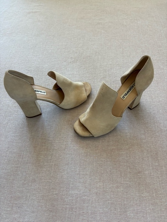 Karl Lagerfeld Shoes - Karl Lagerfeld Paris cream suede d’Orsay cutout peep toe pumps 6.5